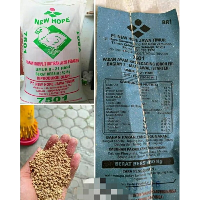 New Hope 7501 Starter Pakan Pur Ayam Pedaging Repacking 10 Kg