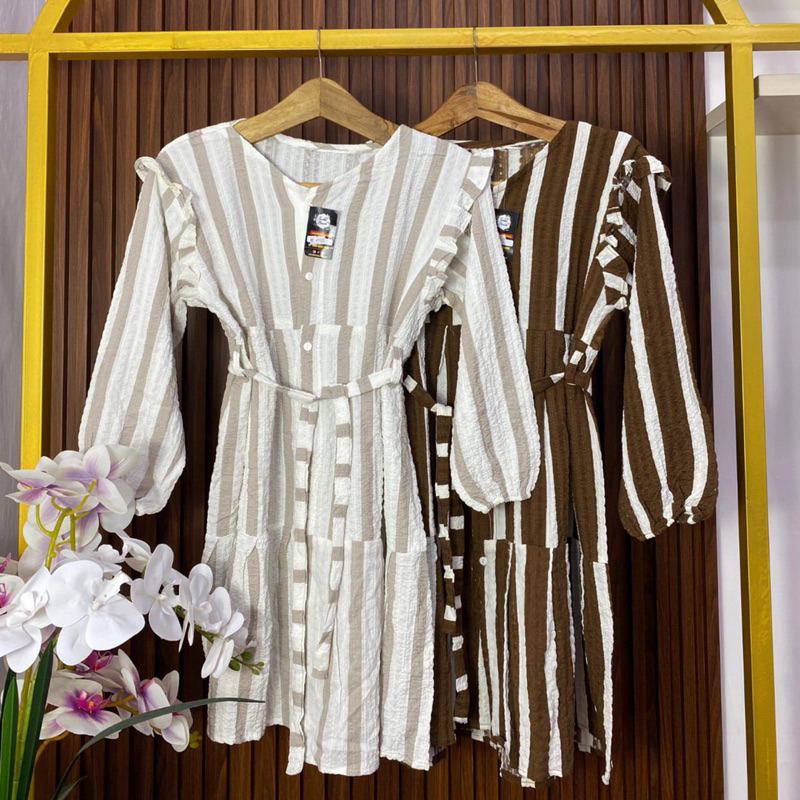 atasan tunik wanita 2 warna motif garis