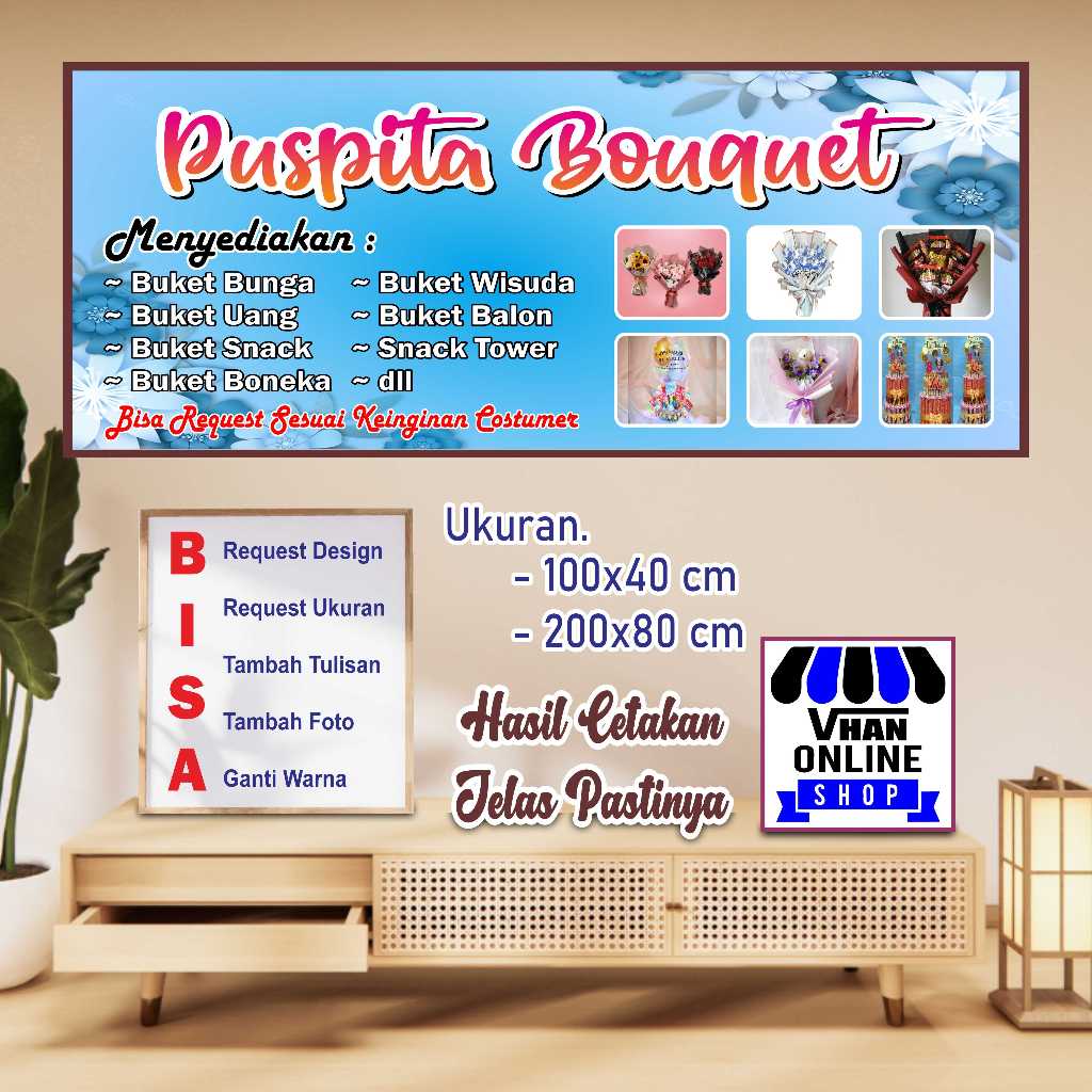 MMT Banner Spanduk Jasa Buat Buket Wisuda Snack Tower Bagus Keren