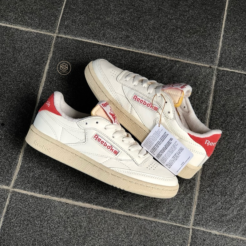 Reebok Classic Club C 85 Vintage Women's White Chalk Red Beige Original