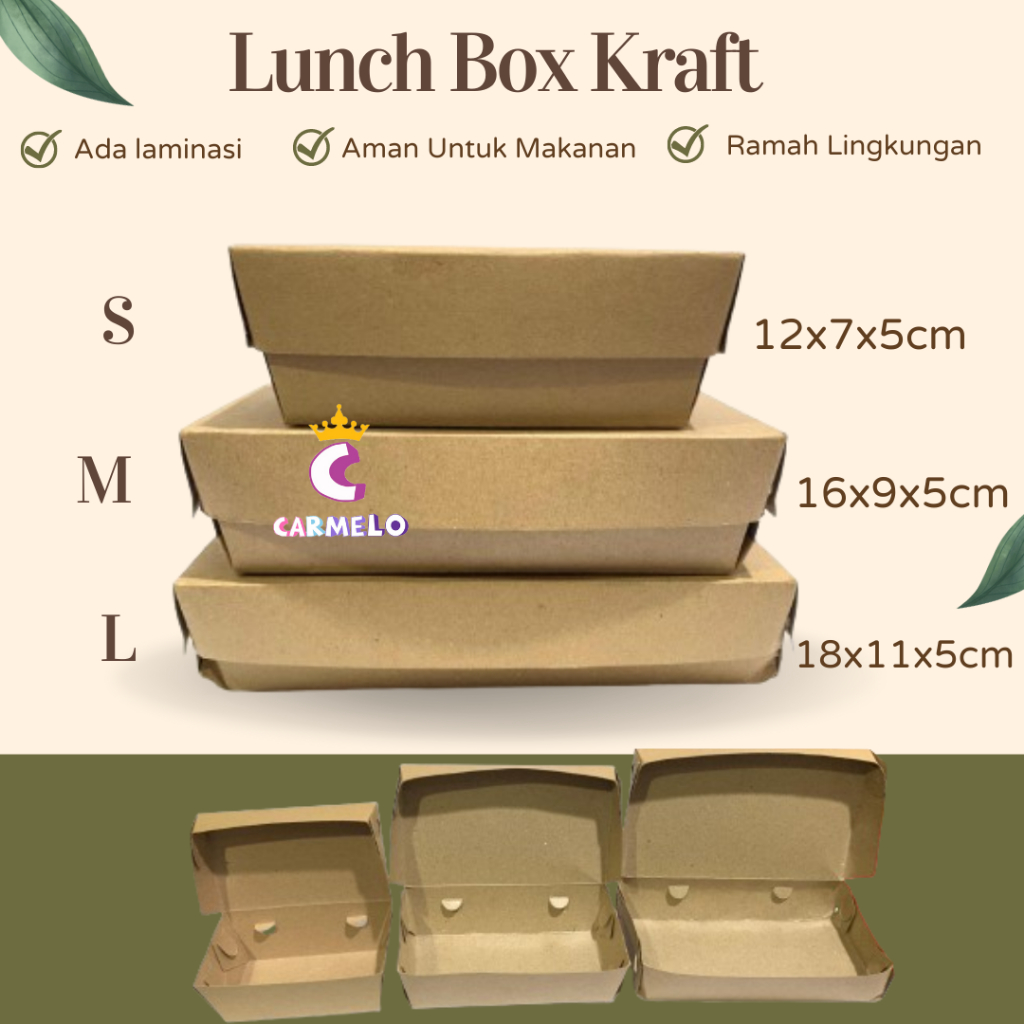 (Min Order 25 Lembar) Kotak Makan Paper Lunch Box Kraft Coklat Laminasi Ukuran L/M/S/ Tebal 275 gsm 
