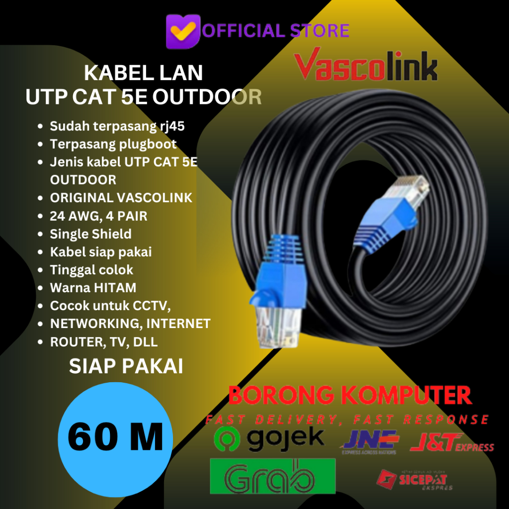 Kabel Lan UTP OUTDOOR Cat5E 60m Siap Pakai 60 Meter UTP CAT5E OUTDOOR