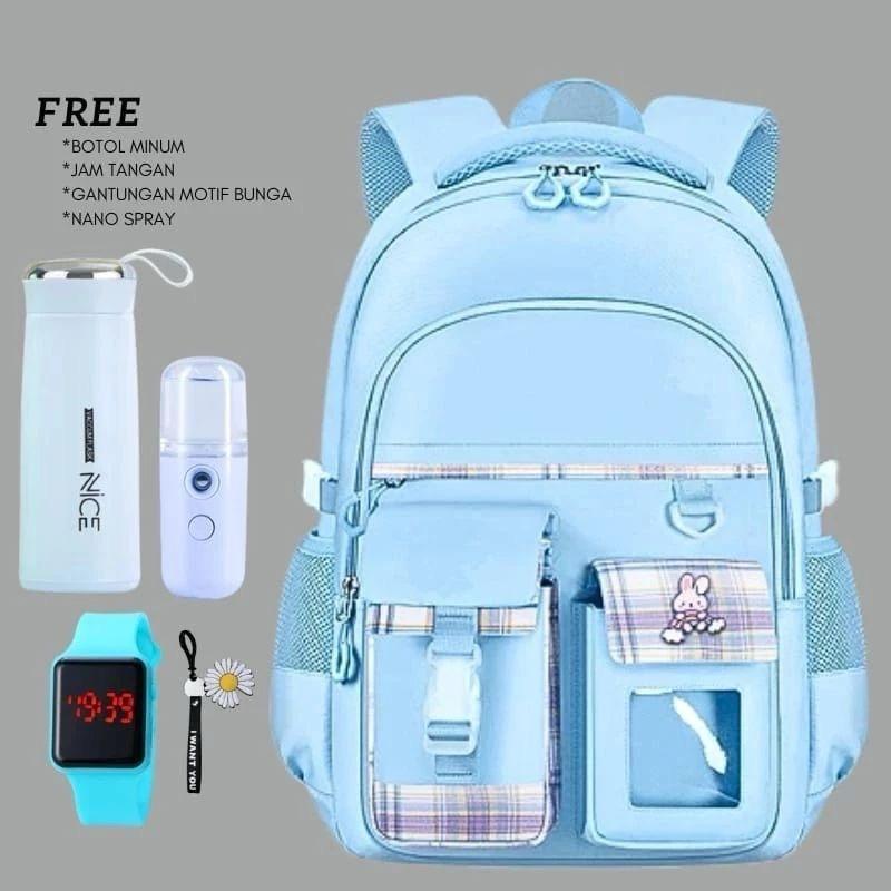 

Donesubego - Tas Ransel Sekolah Anak Perempuan 5in1 Free Botol Minum Jam LED Nano Spray Gantungan