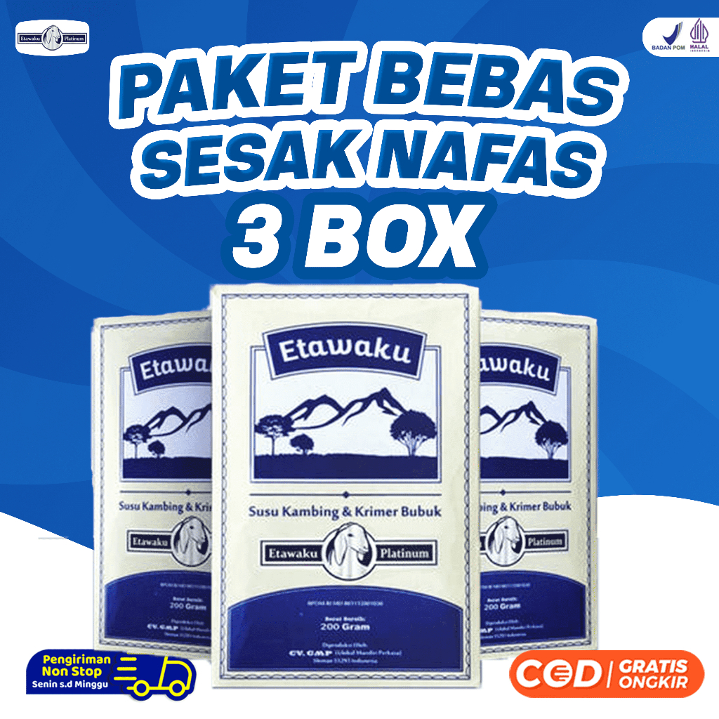 

[PROMO] Paket 3 Box Etawaku Platinum - Solusi Sembuhkan Masalah Pernafasan Sesak Nafas Akut Asma Bronkhitis Rendah Gula Original Nutrianic