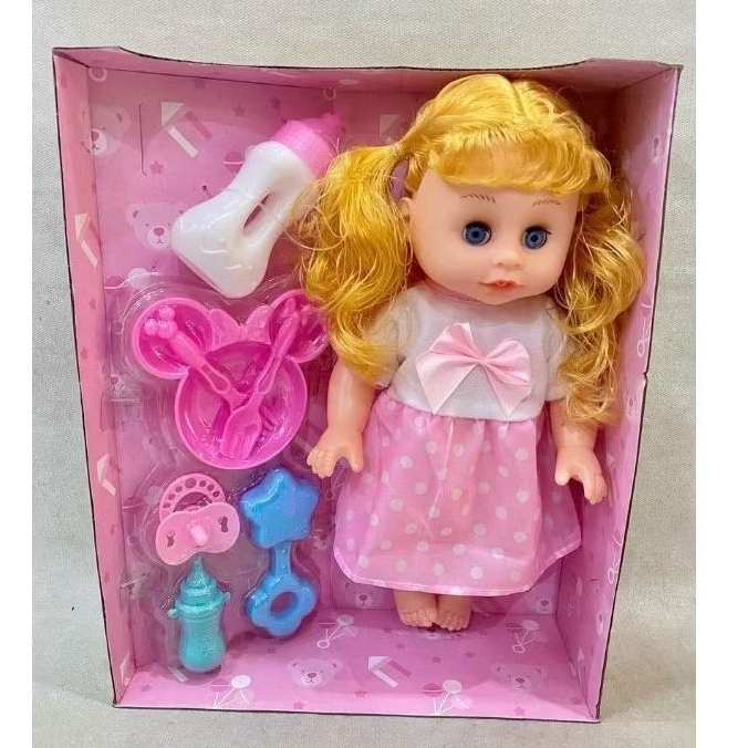 mainan anak perempuan baby bayi nangis suara bunyi nangis batere baterai doll dot set komplit boneka