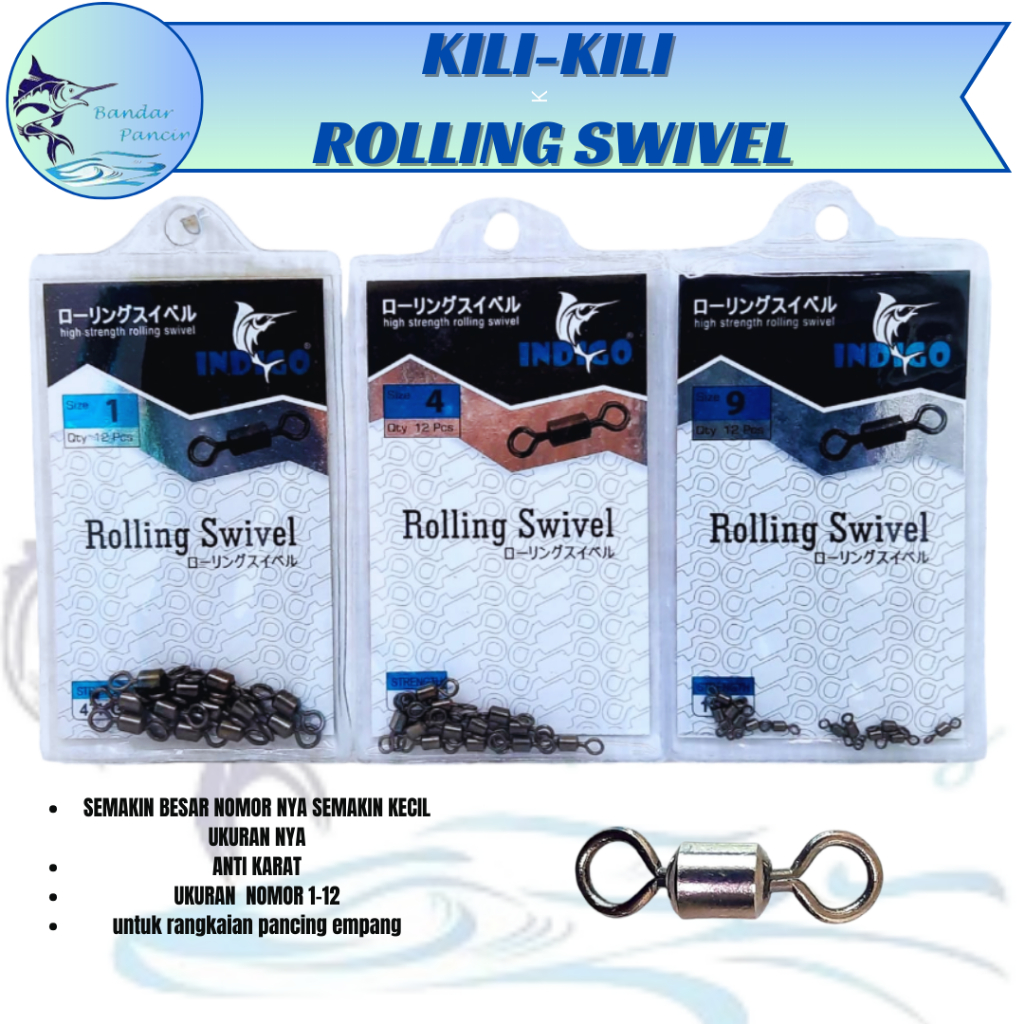 Kili-Kili Rolling Swivels Aksesoris Ikatan Tali Pancing Anti Karat Semakin Besar Nomornya Semakin Ke