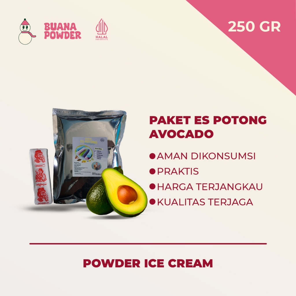 

BUANAPOWDER - PAKET BUBUK ES POTONG JADUL RASA AVOCADO MAHKOTA 250 gr