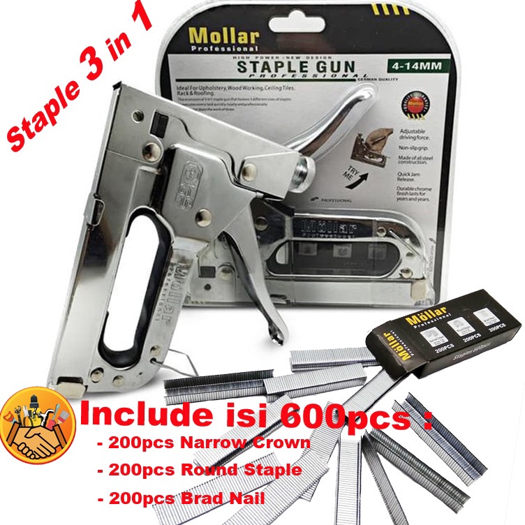 

KODE Q37L Staple Gun Tembak Tacker Staples Stepler Hekter mollar 3in1 jok kulit kardus