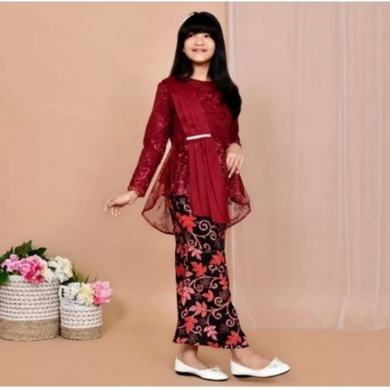 Ready Setelan Aurora selendang Anak/Kebaya Anak/Kebaya Pesta anak/baju kebaya anak-anak/baju tradisi