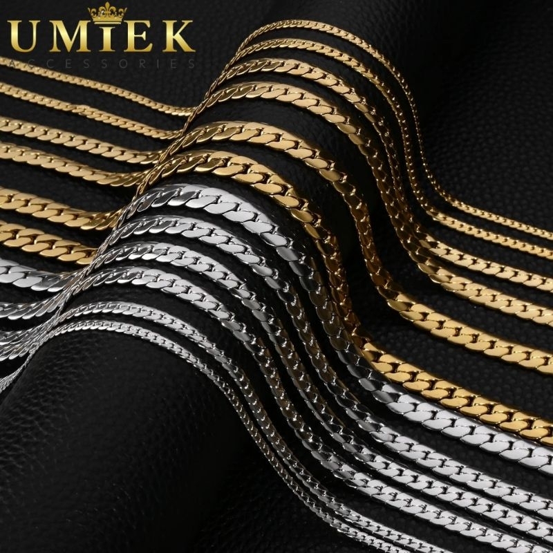 Kalung Pria Wanita Titanium Rantai asli sisik halus silver putih perak emas gold kuning Rante cowok 