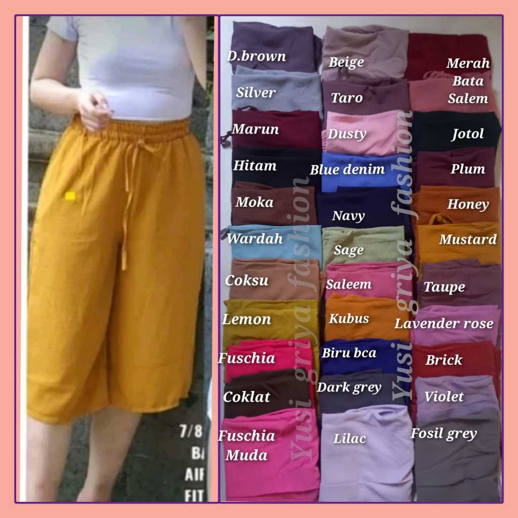 pendek kulot crinkle Celana Pendek Kulot Crinkle Airflow Wanita Bawah Lutut Bahan Adem