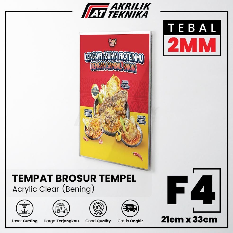 KODE H79S Akrilik Tempat Brosur Tempel Sign Holder Qris Barcode Menu Wall Thicker Acrylic  Ukuran F4