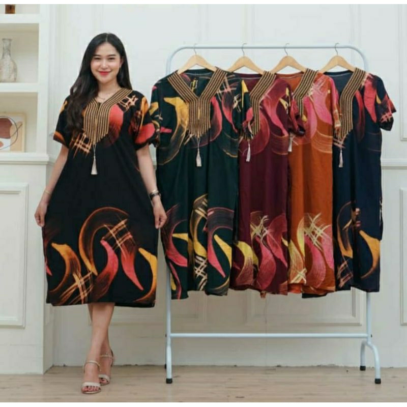 Daster Rayon Jumbo Lukis - Motif Abstrak - Leher Kancing - Busui - Bumil Super Jumbo XXL LD 120