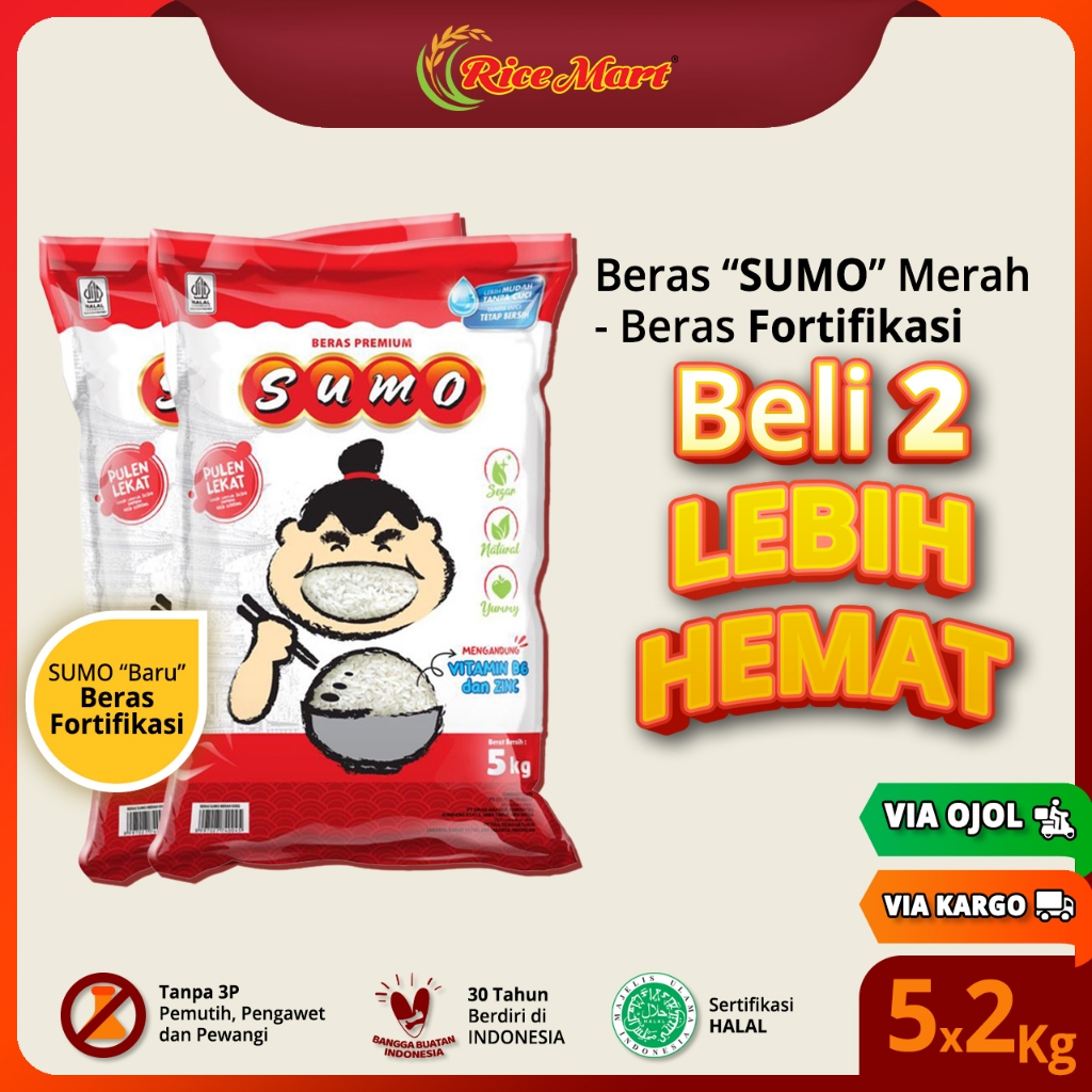 

[PAKET 2 PCS] Beras SUMO Merah 5 kg "Fortifikasi" - Beras Premium - Nasi Pulen - Produk Indonesia