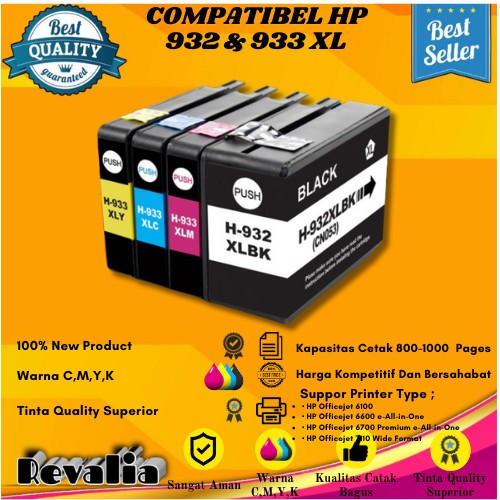 Cartridge Tinta Compatible HP 932XL 933XL 932 933 XL Printer 7610 7612