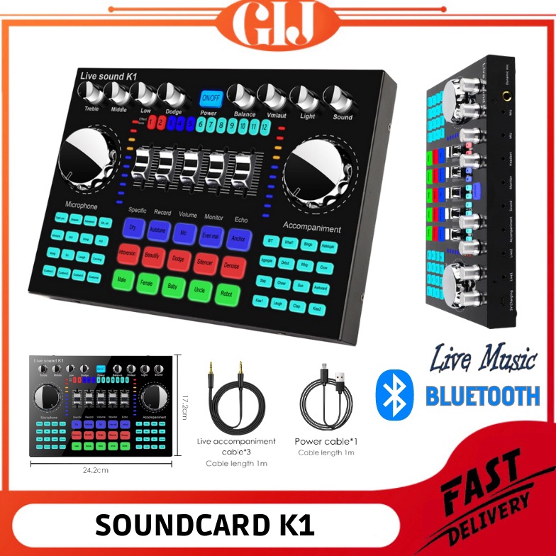 Sound Card K1 Live Condenser Pro Hifi Audio Mixer 2 Channel PC Mobile Phone Live Recording Soundcard