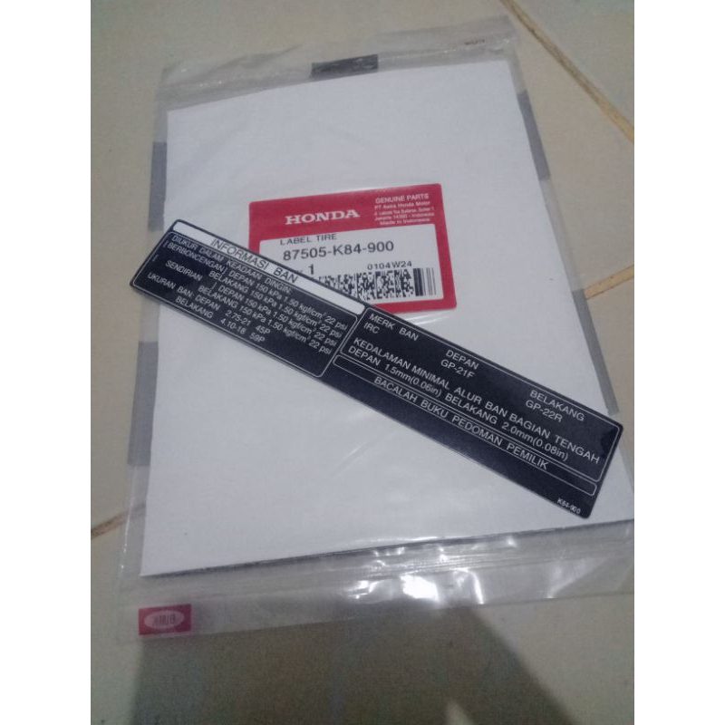 sticker stiker logo label informasi ban label tire crf 150L original honda