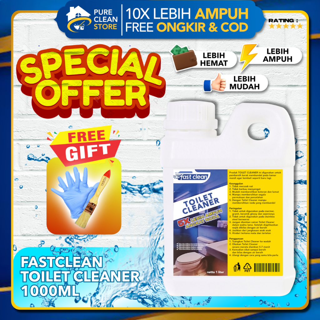 FASTCLEAN TOILET CLEANER (FREE KUAS) cairan warna MERAH Pembersih Penghilang Kerak Lantai Keramik Ka