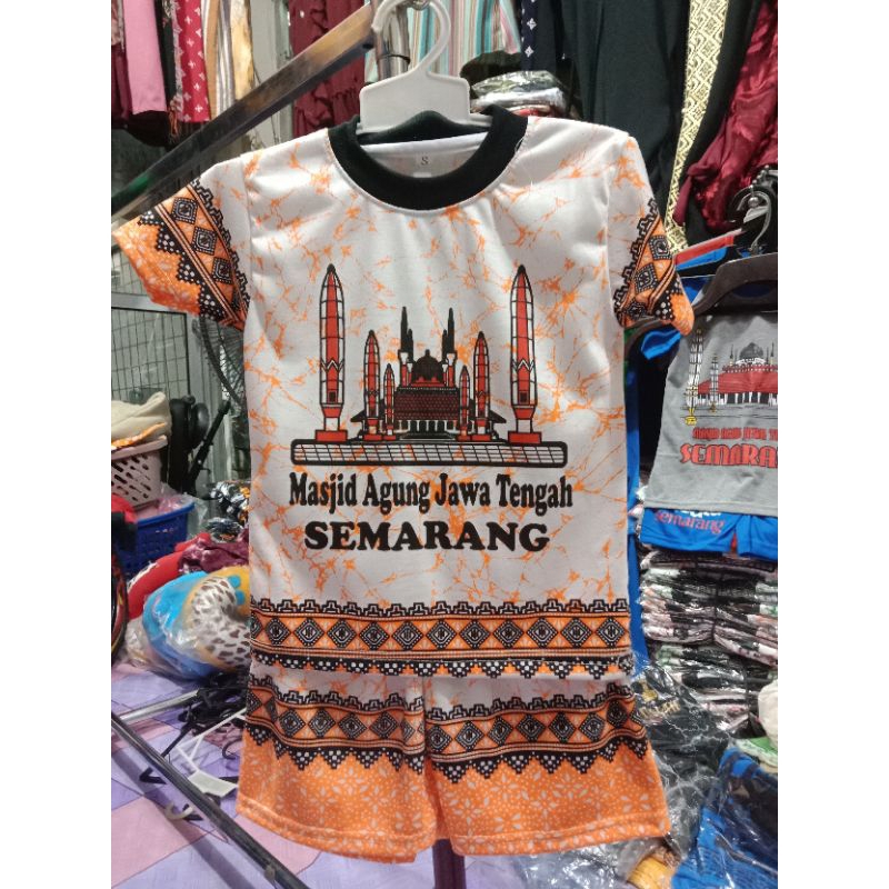 Kaos Setelan Anak Batik Putih Motif Masjid Agung Jawa Tengah
