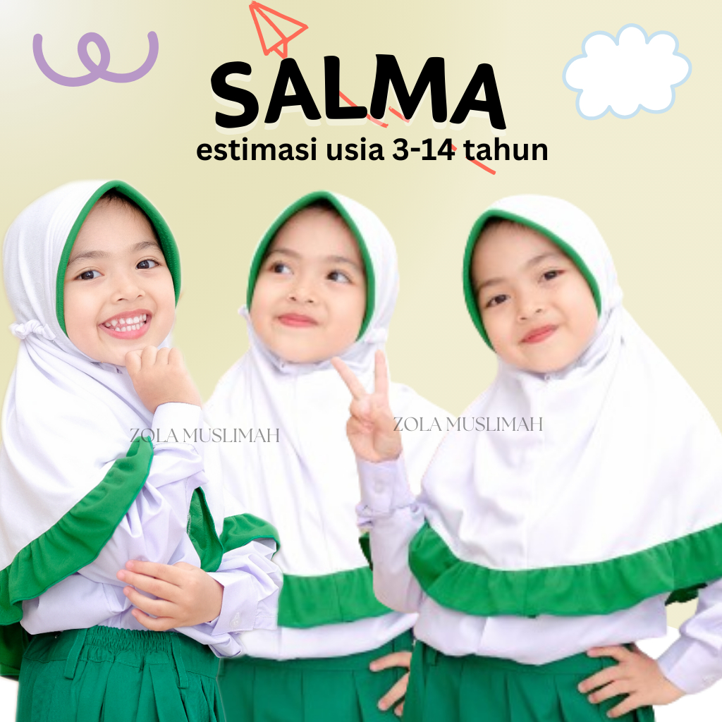 SALMA - Jilbab Sekolah Anak Tk Sd Smp Kerudung Hijab Balita Perempuan Pet Rempel Kaos Premium