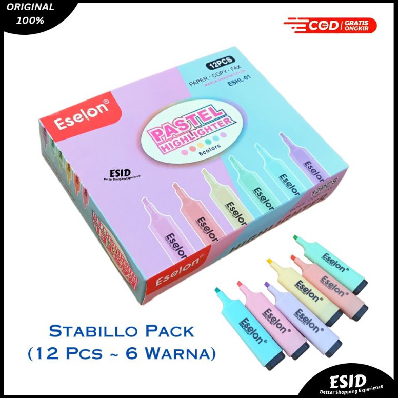 

KODE R92D Eselon Stabillo Pack 12 Pcs 6 Warna Highlighter Set Warna Pastel Stabilo Eselon 1 Pack