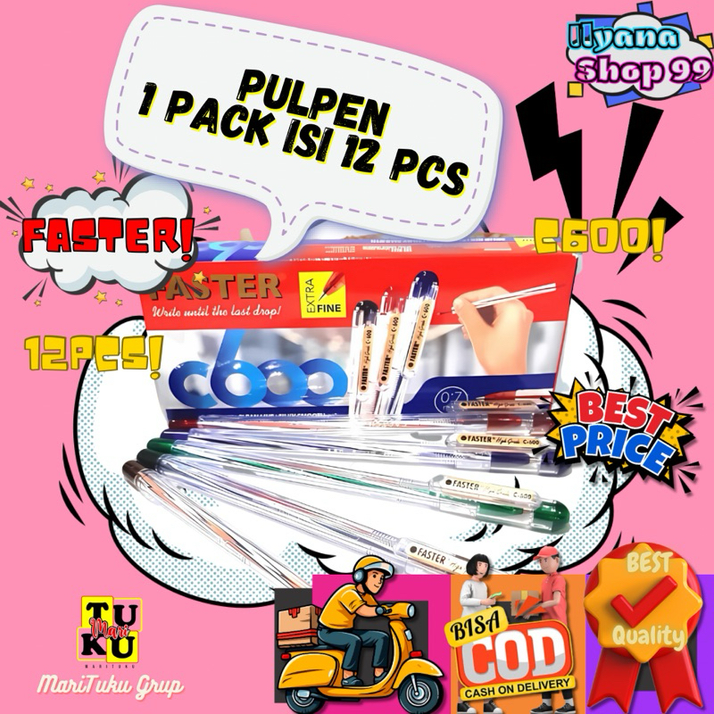 

Pulpen faster C600 warna hitam 1pak is 12pcs