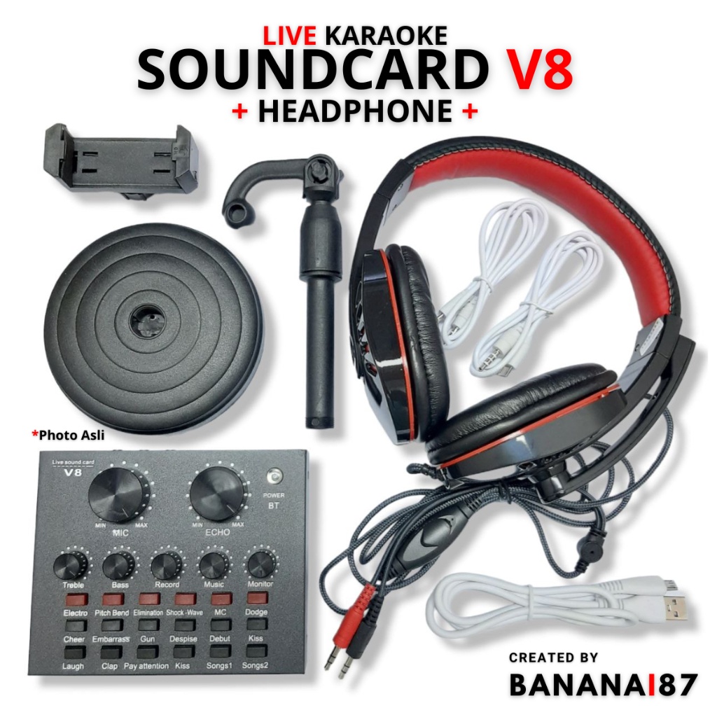 Paket Soundcard V8 Mixer Bluetooth Sound card Audio Live Streaming Karaoke Tiktok Youtube p S6T3