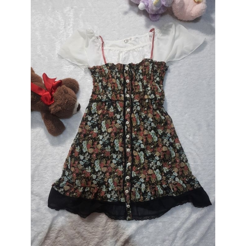 Axes femme dress floral cottagecore kawaii OL overall jsk jumpskirt sifon princess flowy dress kawai