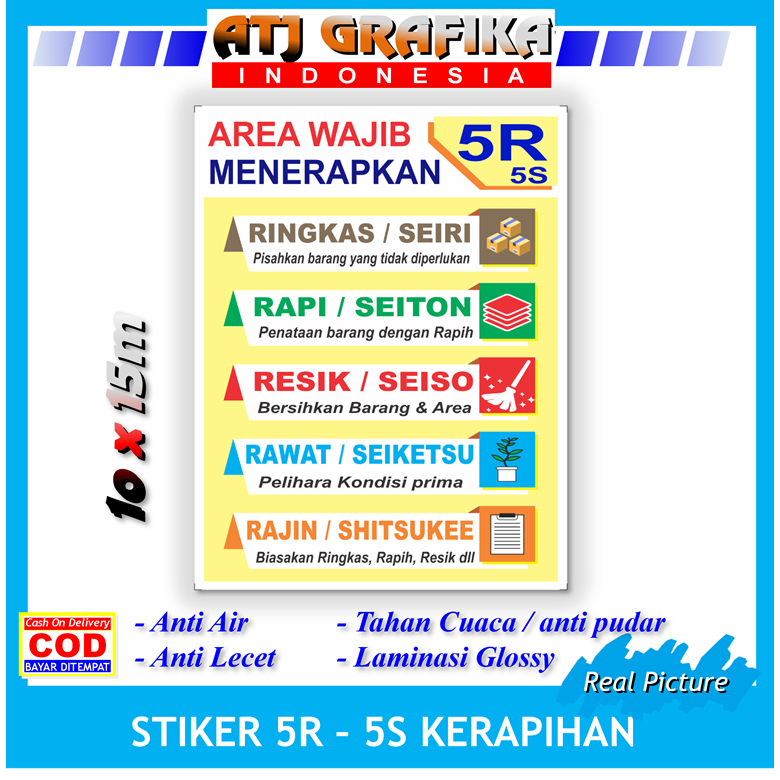 

Stiker 5R rawat resik rajin sticker aturan budaya toko kantor rumah dll