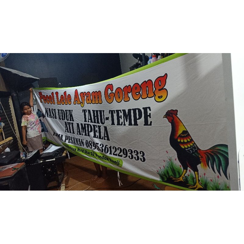 spanduk kain pecel lele printing sublim bahan satin