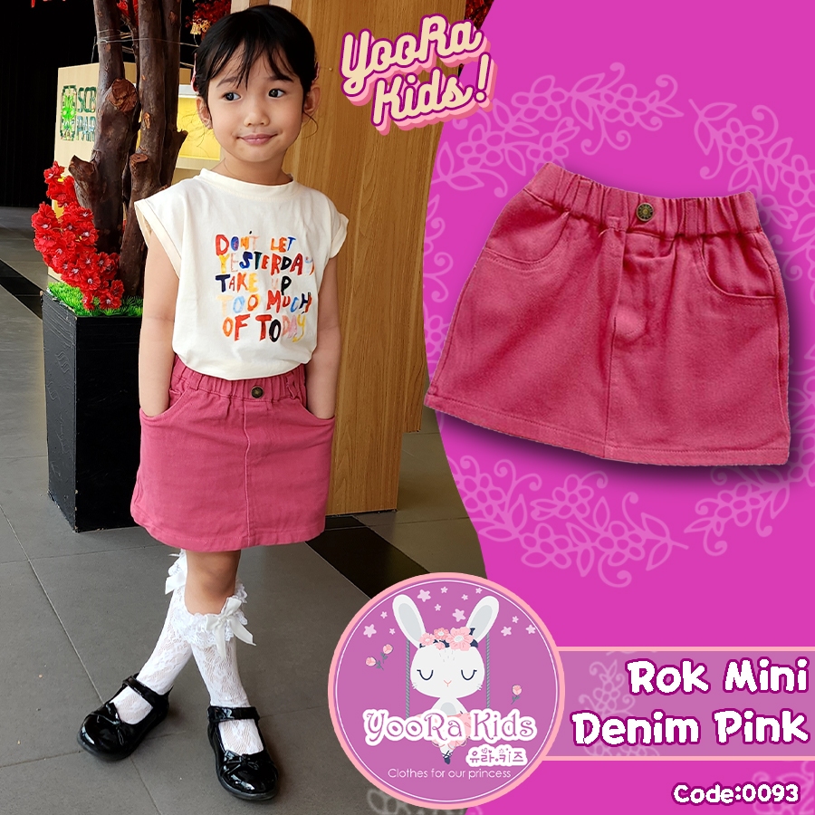 Yoorakids Rok Pink Mini Denim Skirt Baju Anak Perempuan import rok pendek jeans Tebal Basic cewek
