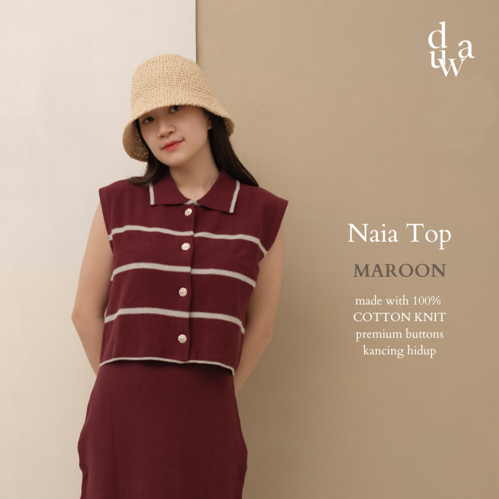 Duwa / Naia Top / Korean Knit Vest / Atasan Kemeja Rajut Wanita / Vest Rajut Korea
