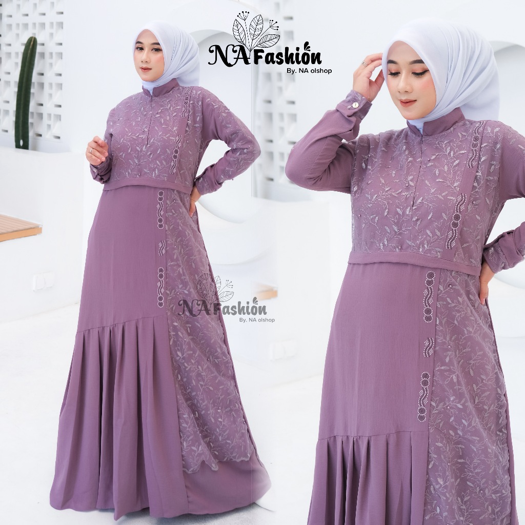 RUBY DRESS hits gamis terbaru saat ini bahan crinkle mix brokat tille mutiara. cantik elegant