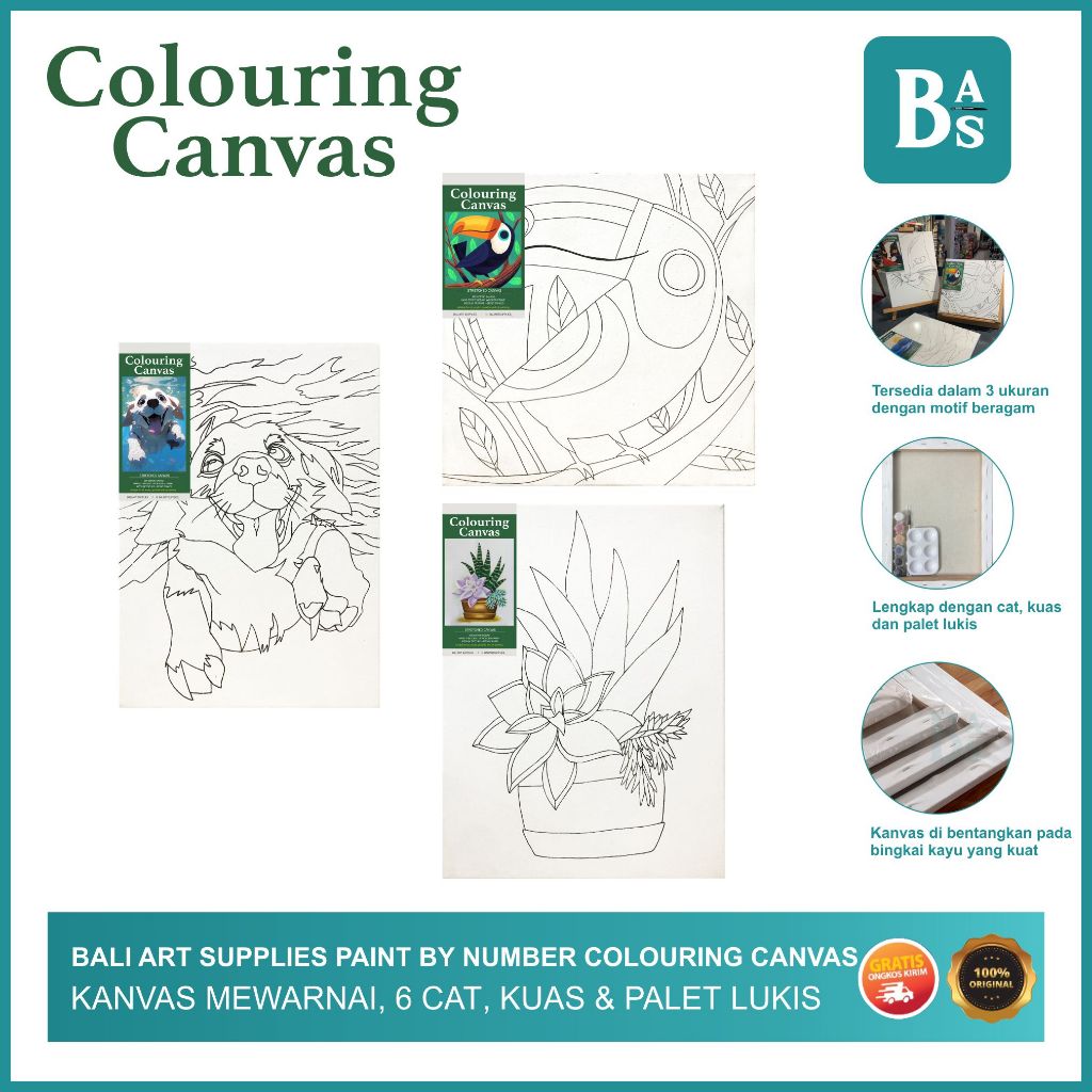 

Paint by Number Coloring Kit - Template Lukis - Stretched Canvas Set - Bali Artemedia