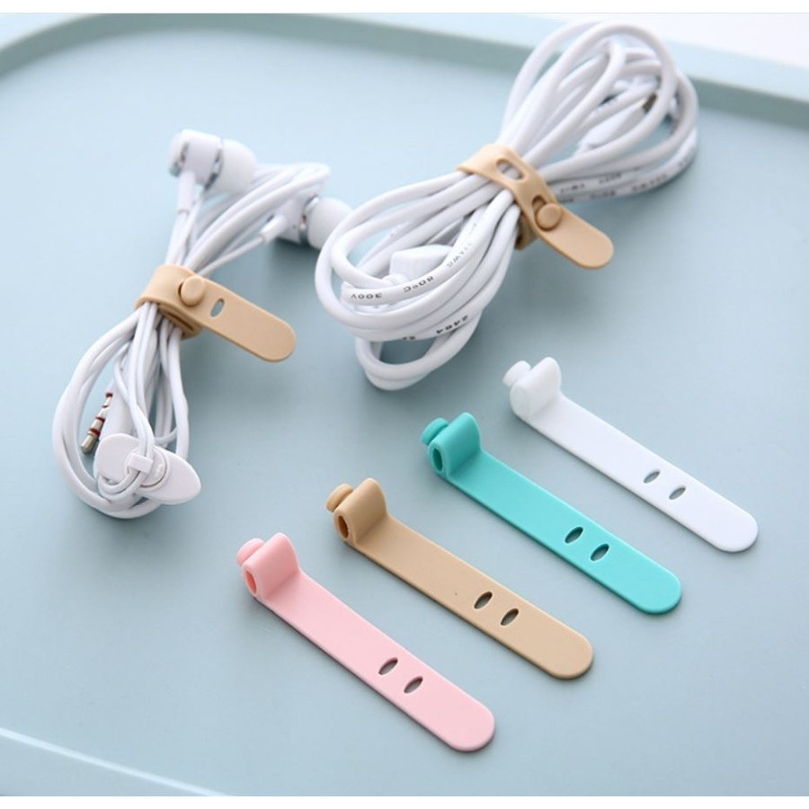 Pengikat Kabel Charger Silicon Kabel Organizer Cable Clip Cord Holder Penggulung Kabel Headset Karet
