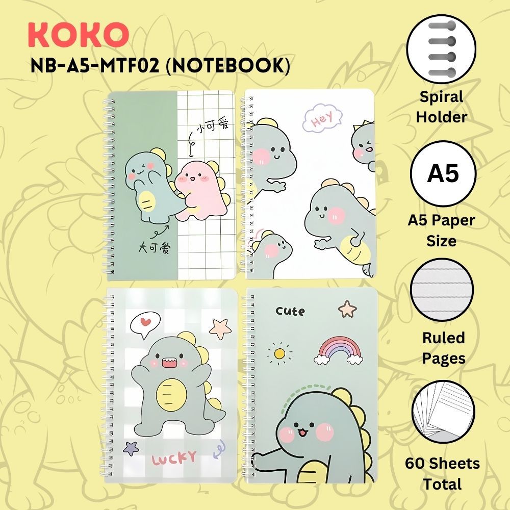 

❤️H2O❤️ Notebook Buku Tulis A5 Koko isi 60 lembar NB-A5-MTF02 Baby Dinosaur