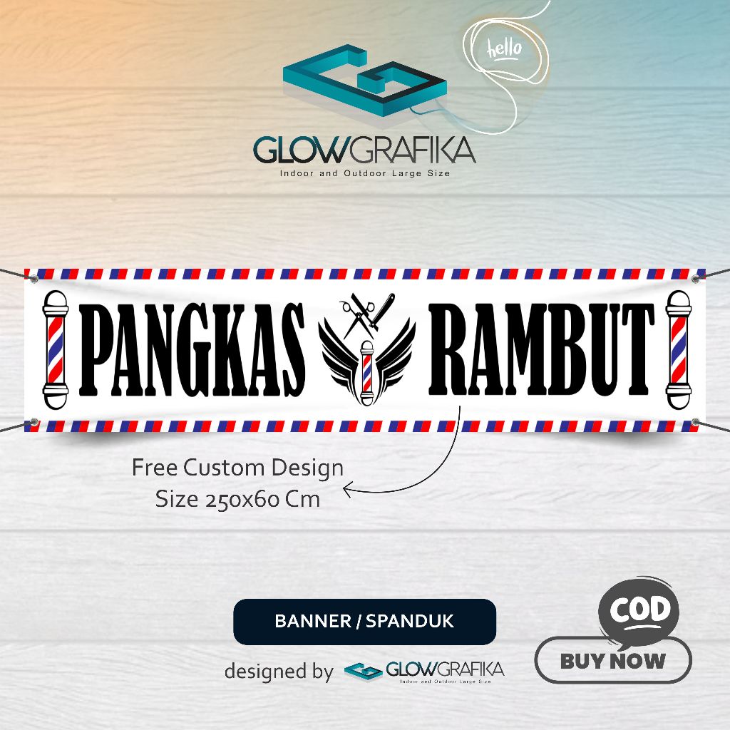 Cetak Spanduk Banner Pangkas Rambut Putih Keren