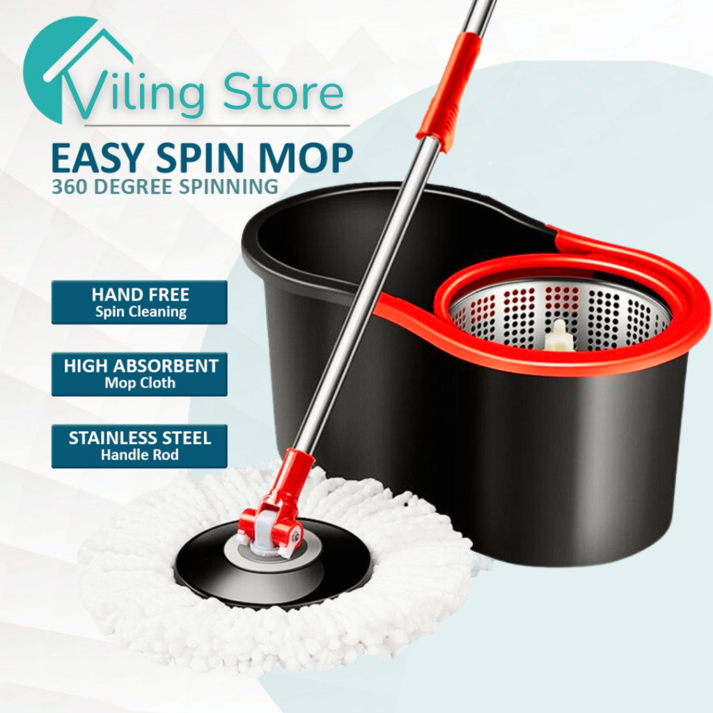 Alat Pel Lantai Stainless Magic Spin Mop Pelan Super Mop Dengan Ember Pencuci Putar Hand Preassure R