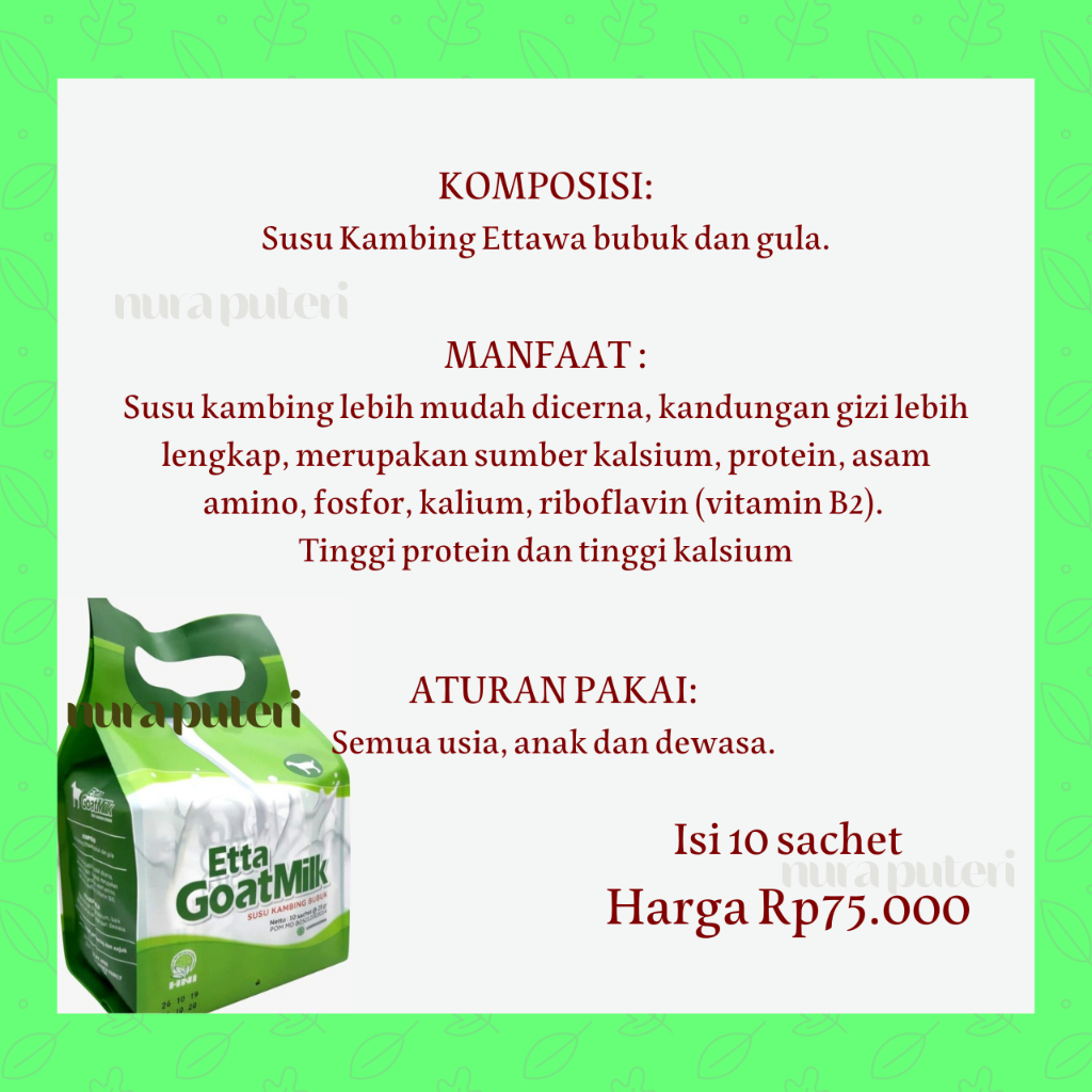 

Etta Goat Milk HNI HPAI - Susu Kambing Ettawa