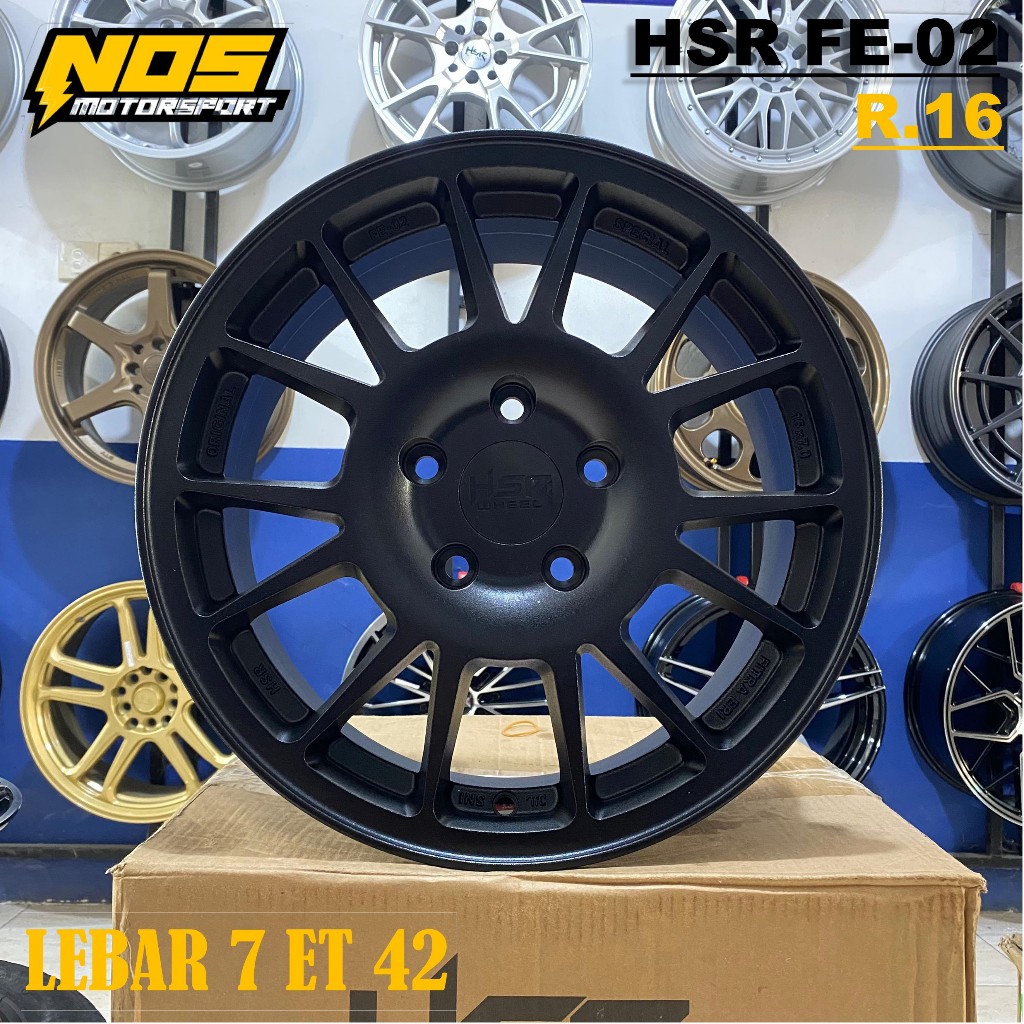Hsr fe02 r16 pcd 5x114,3 velg mobil rush terios dll lebar 7 warna hitam dop