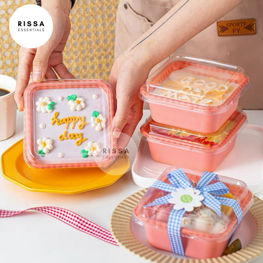 [Isi 10 BOX] [RISSA] Kotak Kue Gingham Kotak Packaging Lunch Box Cake Kue Pudding Dessert Box Cookie