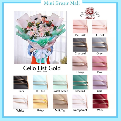 

Flower Wrapping Paper Varian List Gold Emas Kertas Buket Bunga Cellophane Florist goldline KB10