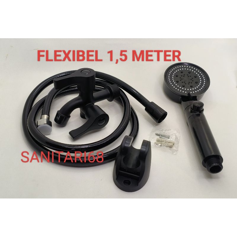 KRAN CABANG HITAM 3/4 PLUS SHOWER KOMPLIT