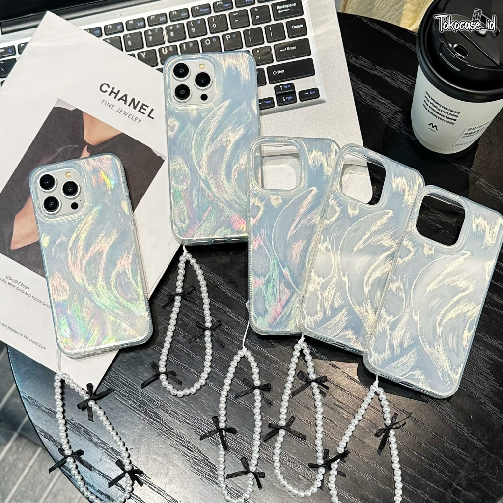 GC157 Clarity Swirl Hologram Case Silver Textured With Charm - Hardcase/ Casing Compatible For Iphon