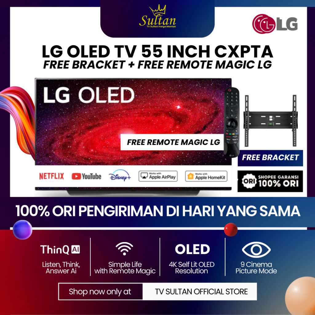 LG OLED TV 55CX OLED TV UHD 4K SMART TV 55CXPTA 100% ORIGINAL + FREE BRACKET + FREE REMOTE MAGIC LG