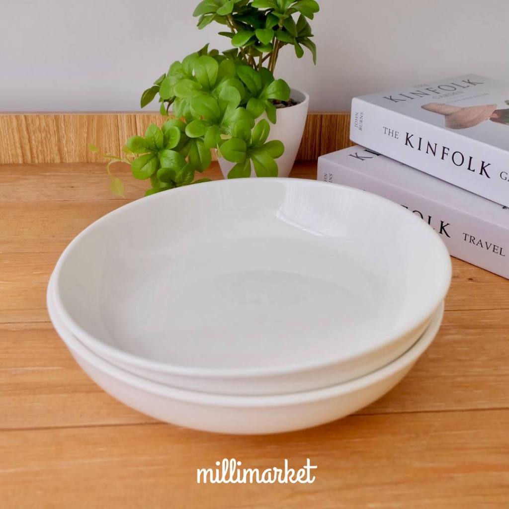 WHITE BASIC  DEEP PLATE / Piring salad keramik warna putih polos / salad plate aesthetic cafe resto