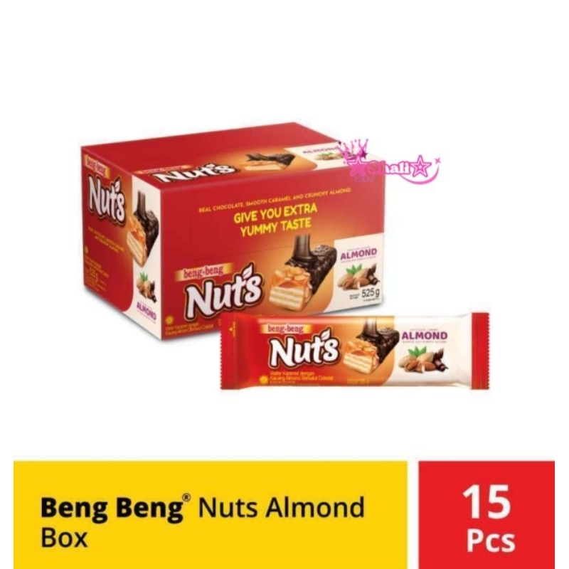 

Beng beng nuts almond 1 box isi 15 @ 35gr | beng-beng nuts almond | wafer cokelat caramel almond