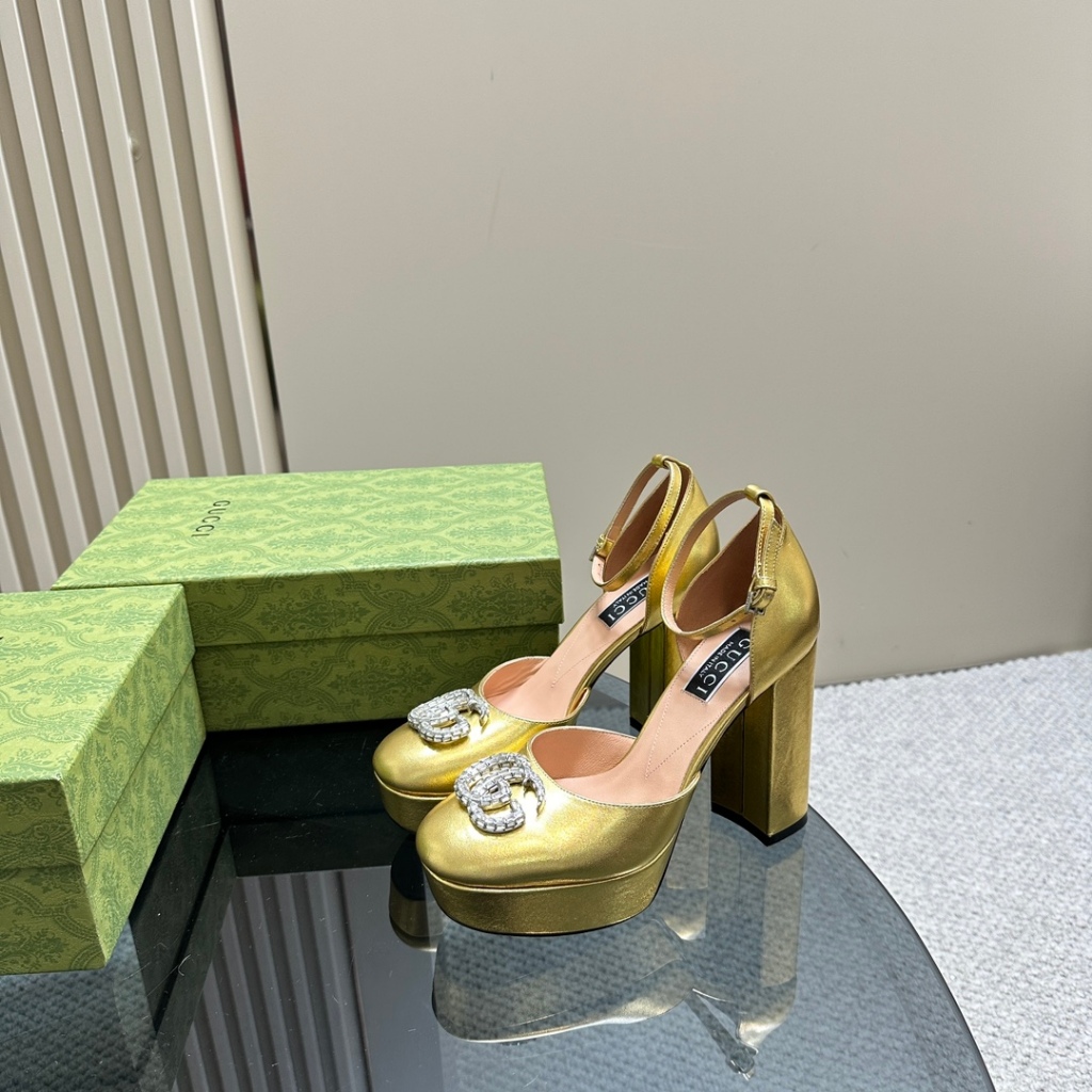 New Gucci Double G Diamond Buckle Sky-High Waterproof Platform High Heels Women's Shoes