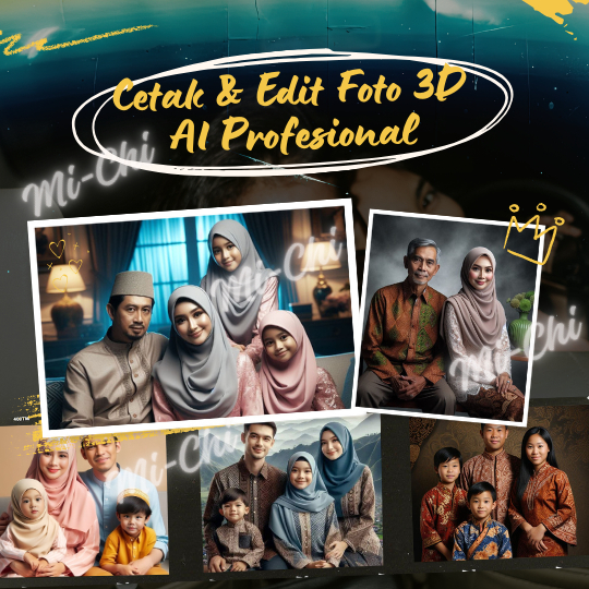 Cetak & Editing Foto 3D - AI Profesional | Karikatur Custom | Foto Keluarga | Preweding | Anniversar