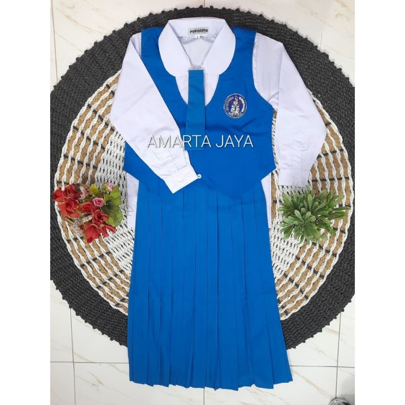 SERAGAM PAUD DAN TK SETELAN CEWEK PANJANG SERAGAM SEKOLAH PGRI WARNA BIRU PUTIH BAJU BAHAN KATUN DEL